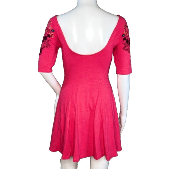 Free People Dress Womens XS Pink Garden Sleeve Embroidered Skater Dress Bohemian - Picture 4 of 7